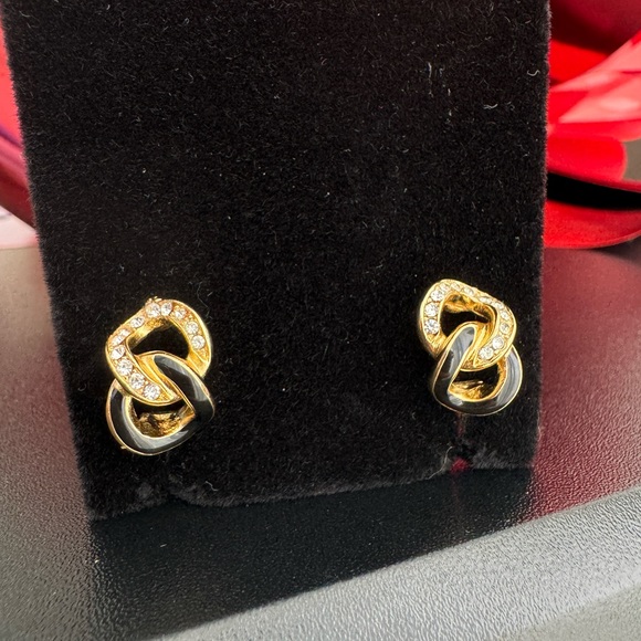 Christian Dior 18K Gold Plated enamel crystals vintage clip on earrings - Picture 2 of 16